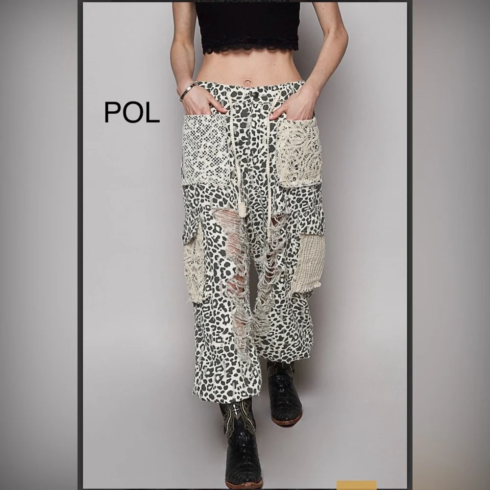 BPB11-5🤍🖤POL polished black+cream animal print  jean w/jogger profile! - Picture 5 of 6